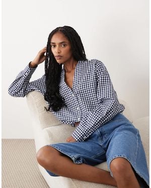 ARKET Seersucker Bubble Hem Blouse - Blue
