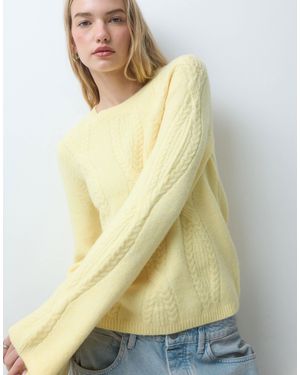 Pieces Pull oversize en maille torsadée jaune pastel