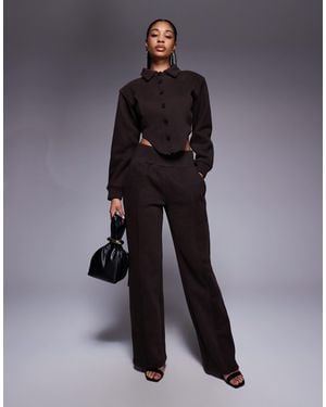 Wanderdoll Hattie - pantalon d'ensemble ample et ajusté à plis nervurés en coton mélangé - chocolat - Bleu