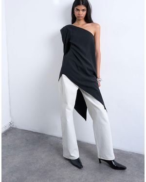 TOPSHOP Cupro Asymmetric Top With Shoulder Pads - Gray