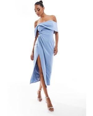 True Violet Bardot Midi Dress - Blue
