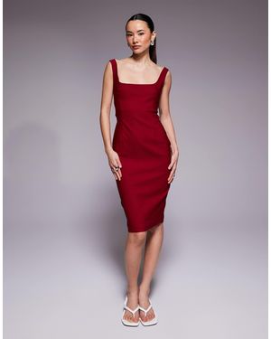 Vesper Petite Robe mi-longue moulante en bengaline à encolure carrée - lie-de-vin - Rouge