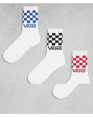 Vans Pack De 3 Pares De Calcetines De De Caña Alta A Cuadros Clásicos De - Blanco