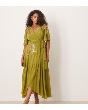 Hope & Ivy Plus Embellished Wrap Front Maxi Dress - Green