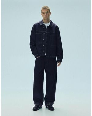 Pull&Bear Checked Turn-up Hem Jeans - Blue