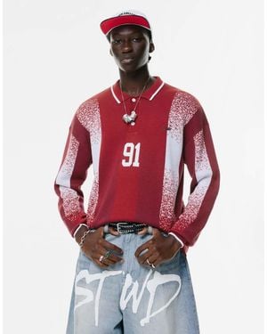 Pull&Bear Polo Rossa Da Calcio Con Stampa “91” - Rosso
