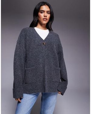 Kaiia Exclusive Oversized Knit Gold Button Detail Longline Cardigan - Blue