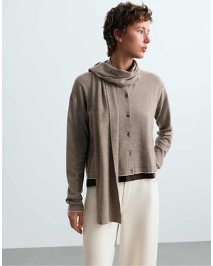 Oysho Long Sleeve Cardigan With Scarf Detail - Brown