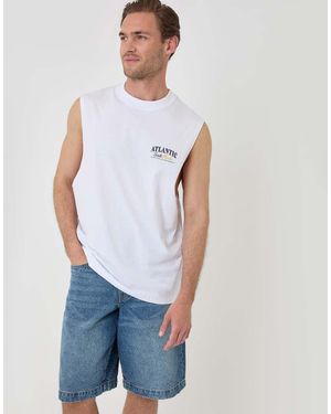 Threadbare Relaxed Fit Graphic Cotton Vest - Blue