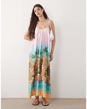 New Look Sicily Print Strappy Midi Dress - Blue
