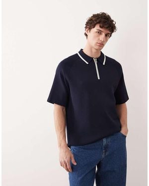 ASOS COLLECTIVE Co-ord Compact Knitted Relaxed Half Zip Polo - Blue