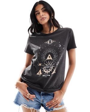 ONLY Acid Wash Celestial Print T-Shirt - Black
