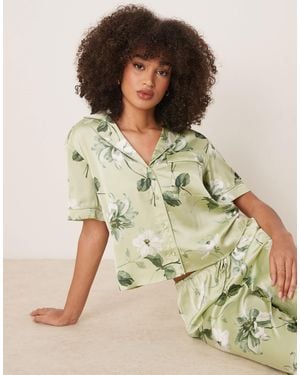 Abercrombie & Fitch Short Sleeve Button Up Pyjama Shirt - Green
