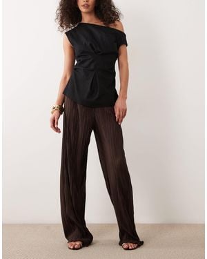 ASOS Co-Ord Plisse Wide Leg Trouser - Black