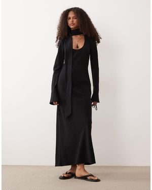 ASOS Performance Fabric Scoop Neck Long Sleeve Midaxi Dress With Scarf - Black