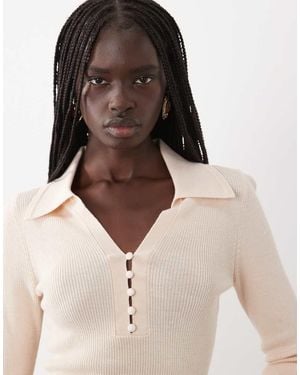 & Other Stories 100% Wool Slim Fit Collared Top With Fabric Covered Buttons - Natural