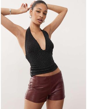 Motel Sanne Faux Leather Micro Shorts - Red