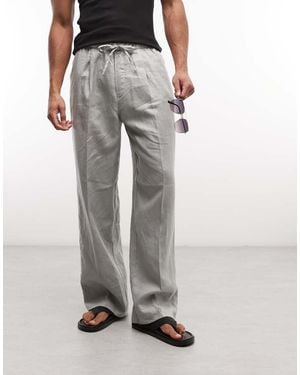 Weekday Pull On Linen Trousers - Grey