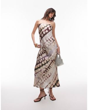 TOPSHOP Double Layered Satin And Chiffon Maxi Slip Dress in Brown | Lyst