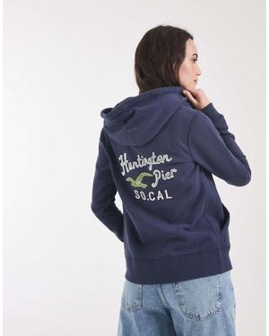Hollister Sudadera Con Capucha Ajustada Con Cremallera Y Logo Heritage En - Azul