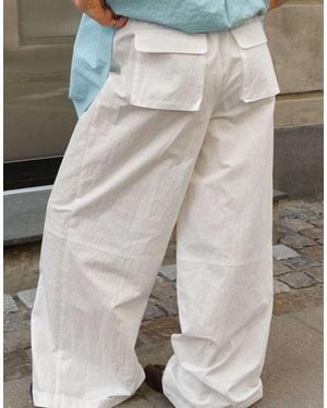 NA-KD X Charlotte Olivia Drawstring Detail Wide Trousers - White