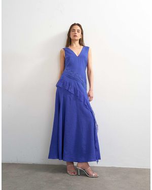 TOPSHOP Deep V Lace Insert Maxi Dress - Blue