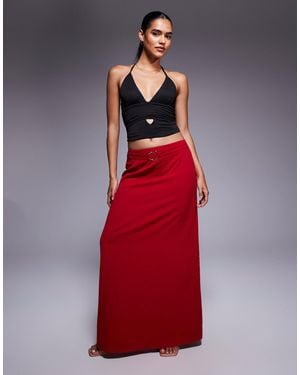 Princess Polly Devoted Low Rise Metal Hardware Detail Maxi Skirt - Red
