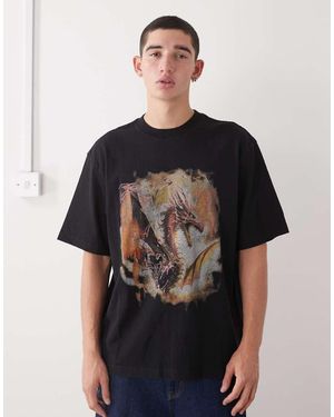 Weekday Relaxed Oversized Fit T-shirt With Vintage Dragon Print - Black