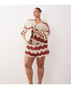 ARRANGE Curve Co-ord Stripe Crochet Shorts - Red