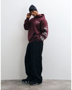 ASOS Sweat à capuche oversize imprimé bordeaux - Rouge