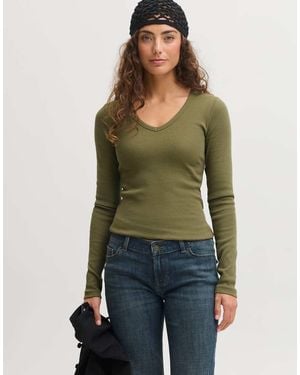 JJXX Freya Stretch Fit V-neck Long Sleeve Top - Green