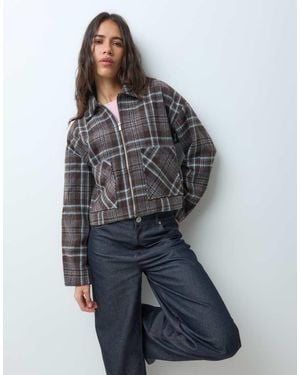 Vila Short Textured Harrington Jacket - Blue