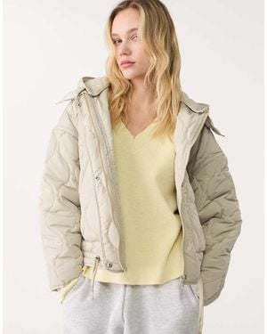 Stradivarius Hooded Puffer Jacket - Natural