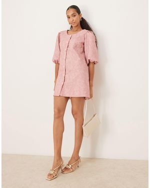 Ghospell Matte Pu Scoop Neck Button Front Mini Dress - Pink