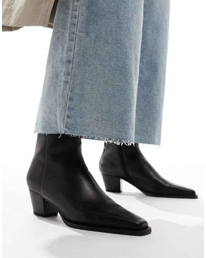 Mango Leather Mid Heel Boot - Blue