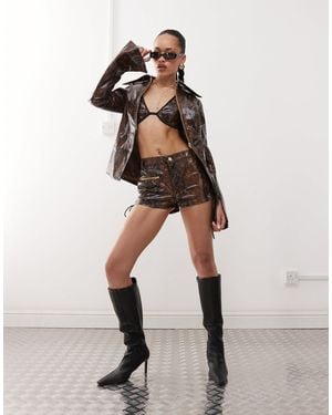 Labelrail X Jennifer Mcking Snakeskin Fitted Flare Sleeve Blazer Co-ord - Natural