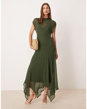 ASOS High Neck Hanky Hem Chiffon Maxi Dress - Green