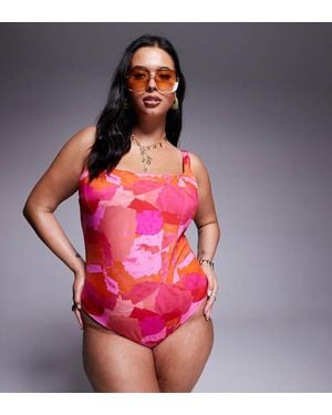 ASOS Asos Design Curve Exclusive Arina Ultimate Revenge Sculpting Square Neck Swimsuit - Pink