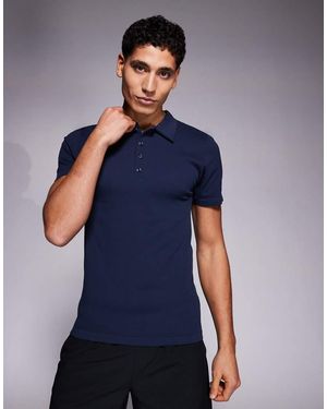 4505 Seamless Rib Slim Fit Polo Shirt - Blue