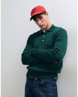 Tommy Hilfiger Cable Knit Long Sleeve Polo Shirt - Green