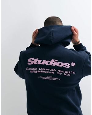 ASOS Relaxed Hood With Front And Back Pigment Print - Blue