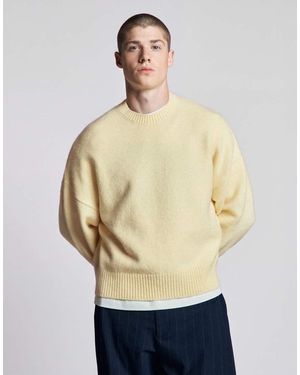 Bershka Boxy Round Neck Jumper - Natural