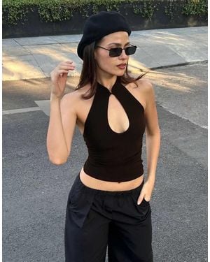 Bershka Halter Top With Qipao Neckline - Metallic