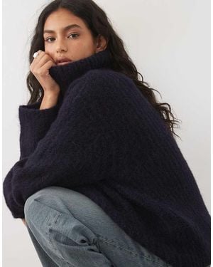 ASOS Premium Alpaca Blend Roll Neck Stitch Texture Boxy Jumper - Black
