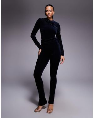 Ruched & Ready Vormgevende Fluwelen Legging Met Hoge Taille - Blauw