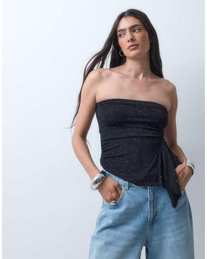Monki Top A Fascia Con Borchie E Volant - Blu