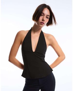 Bershka Front Zip Top - Black