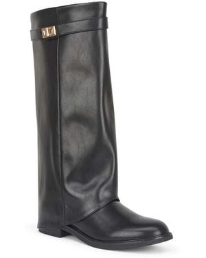 SEQWL Fold Over Knee High Boots Zipped With Buckle Detail - Black