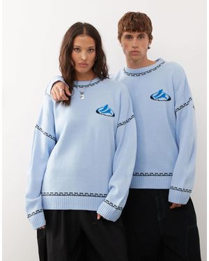 Collusion Unisex Sweater With Surf Print - Blue