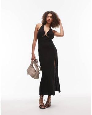 emory park Front Detail Linen Midaxi Dress - White